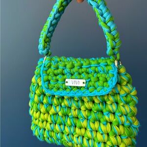 ViVI Vibrant Green and Blue Woven Shoulder Bag